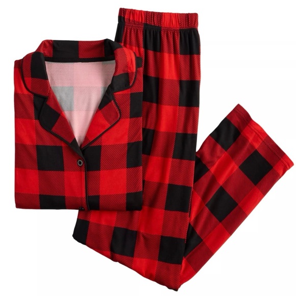 Wondershop Women’s Buffalo Plaid Black And Red Pajama Set Cozy Holiday Sleepwear - Picture 3 of 5